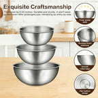 Gronivex Stainless Steel Mixing Bowls Set of 3 (1.5, 2.2, 3.4 Qt) - Food Grade 304, Nesting Design, Dishwasher Safe for Baking, Salad Prep & Cooking