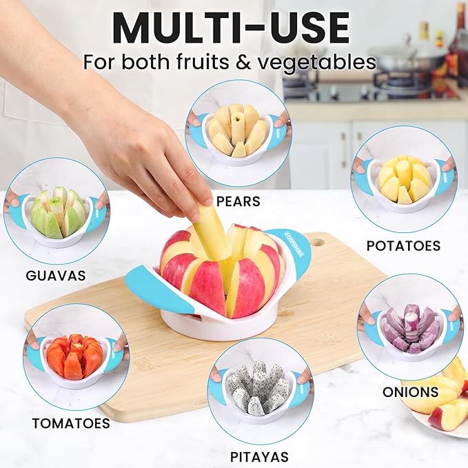 SCHVUBENR 3.5 Inch Apple Slicer - Professional Apple Cutter - Stainless Steel Apple Corer - Super Sharp Apple Slicer and Corer - Apple Tool with 8 Sharp Blades(Blue)