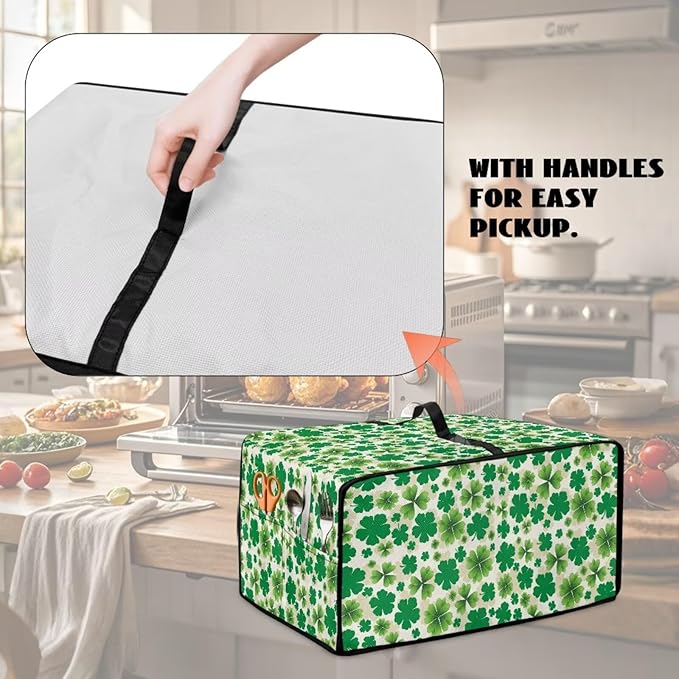 Four Leaf Clover Print St. Patrick's Day Toaster Oven Cover Anti Scratch Microwave Cover for Kitchen Countertop Appliance Dust Protector Decorative Oven Accessories, Green, S