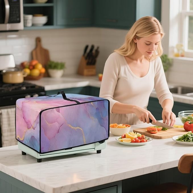 Marble Print Toaster Oven Cover, Heavy Duty Heat-Resistant Air Fryer Cover for Kitchen Counter, Small Appliances Dust Slipcovers, Blue Pink Gold, (Large-18.5*22.5*12.99 inches)