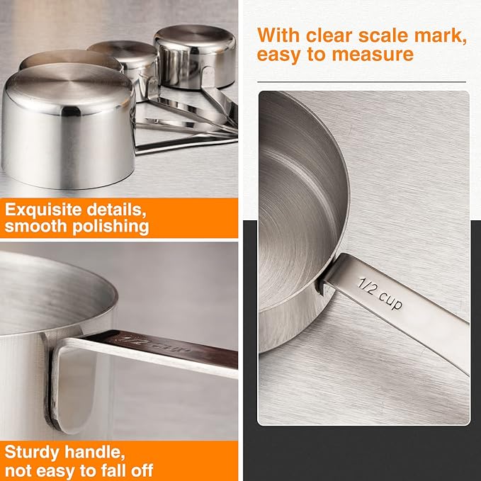Measuring Cups Measuring Spoon Handle with Scale Stainless Steel Multifunctional Durable Portable Kitchen & Dining Measuring Tool for Dry Foods Spices or Liquids Ingredients (3/4 Cup)
