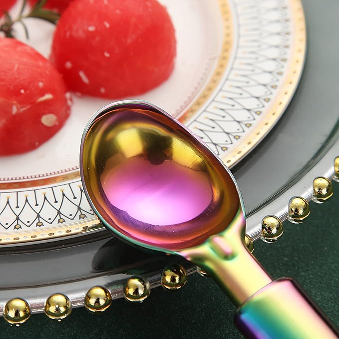 Rainbow Ice Cream Scoop, Berglander Stainless Steel Cookie Scoop Melon Baller Scooper Cones With Titanium Colorful Plating, Specialty Tools and Gadgets, Ice Cream Spoon Food Scoop Dishwasher Safe