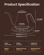INTASTING Gooseneck Electric Kettle, ±1℉ Temperature Control, Stainless Steel Inner, Quick Heating, for Pour Over Coffee, Brew Tea, Boil Hot Water, 1500W/0.9L (Morandi White)