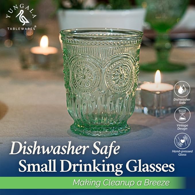 Yungala Green Small Drinking Glasses Set of 6 Vintage Hobnail 8 oz