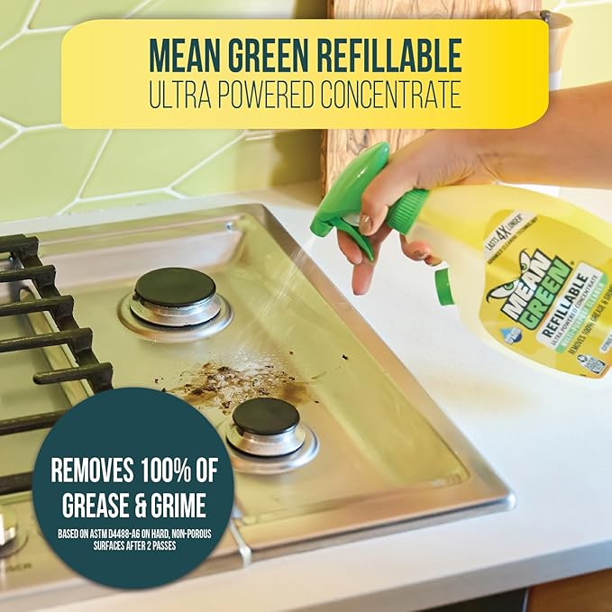 Mean Green Ultra Powered Refillable Cleaner Concentrate Variety 3 Pack – Multi-Purpose Citrus & Green Tea, Bathroom Tropical Breeze, Glass Fresh – 14.3 fl oz Each