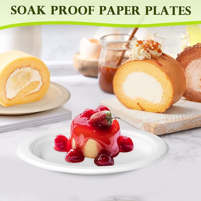 Small Paper Plates 6 inch, 200 Pack Compostable Disposable Plates for Dessert, Cake, Appetizer