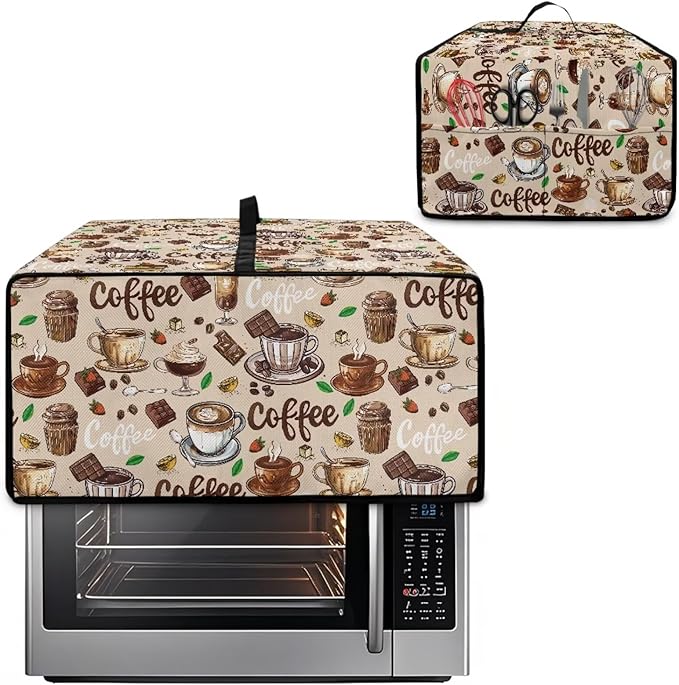 Coffee Chocolate Cake Print Toaster Oven Cover with Top Handle, Heavy Duty Dust-proof Microwave Oven Cover Compatible with Most Toasters Ovens (Small-14.5 * 18.46 * 9 inches)