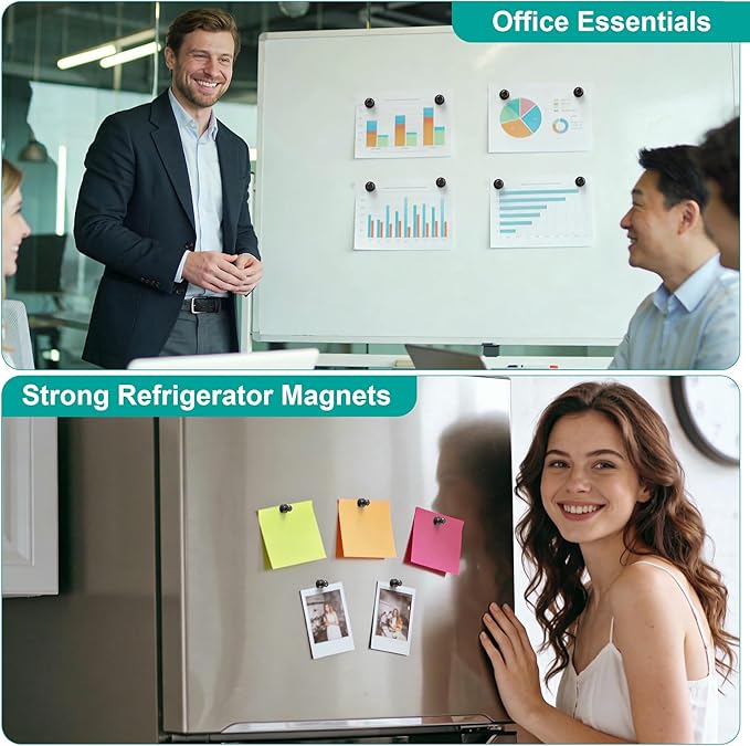 Tiergrade Metallic Magnets, Refrigerator Magnets, 20 Pack Black Magnetic Push Pins, Strong Fridge Magnets, Multi-use Whiteboard Magnets Perfect for Kitchen Office Classroom