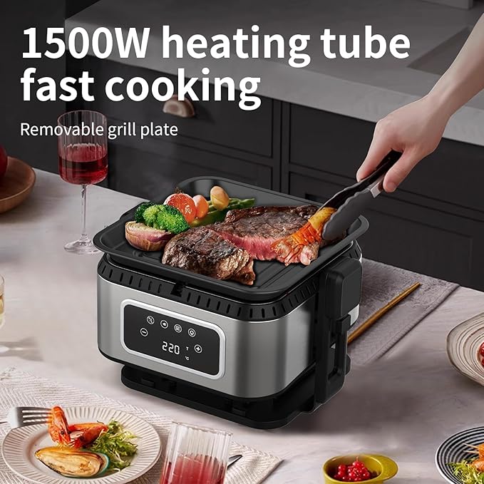 3-in-1 Air Fryer Oven, 5.2QT with See-Through Window, 8 Presets Touchscreen, Multi-Cooker for Air Frying, Roasting, Baking, Dehydrate, Reheat & Stewing, Turbo Crisp Technology, No Flip Needed.