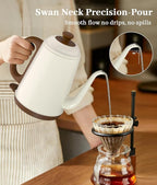 Gooseneck Electric Kettle 1L, 1000W Fast Boiling for Pour-Over Coffee & Tea, 304 Stainless Steel BPA-Free, Precise Flow Spout, Auto Shut-Off & Boil-Dry Protection, Retro Style (White)
