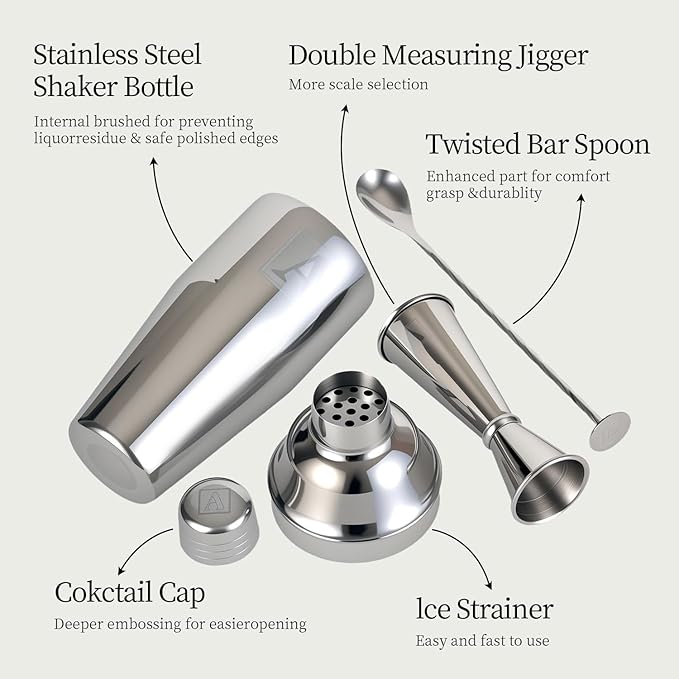 24oz Cocktail Shaker Set with 1 oz 2oz Jigger - Monogramm Initials Martini Shaker Set - 304 Stainless Steel Bar Shaker for Margarita,Mojito-Personalized Gift for Friend,Husband-P