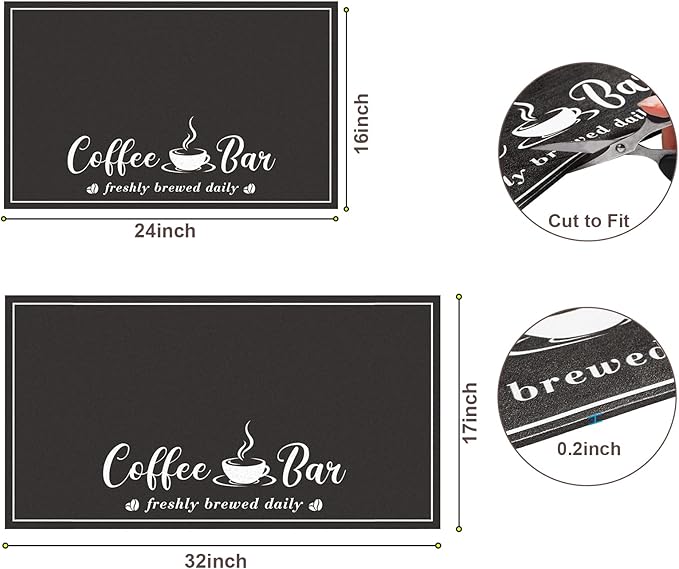 CooRug Absorbent Coffee Mat, Fashion Dish Drying Mat for Kitchen Counter Coffee Bar Accessories Espresso Machine Dish Rack 17" x 32" Black