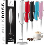 PRO MILK FROTHER WAND - ULTRA HIGH SPEED HANDHELD FROTHER - UPGRADED STAND - Powerful Handheld Mixer with Infinite Uses - Super Instant Electric Foam Maker with Stainless Steel Whisk (White)