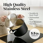 Cooler Concepts Pasta Pot with Strainer Lid - 5.5 Quart Large Spaghetti Pot - Twist & Lock for Easy Drain & No Colander Or Strainer Basket Insert Needed - Dishwasher Safe Pots