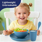 Wheat Straw Dinnerware Sets for 4, Reusable Plastic Dinner Plates, Unbreakable Kids Plates and Bowls Sets 20 PCS, Dishwasher & Microwave Safe Kitchen Camping Dorm Dish Sets- Blue