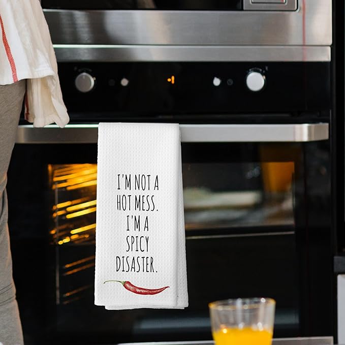 Funny Humorous Hostess Gifts Kitchen Towels, Adult Humor, Sarcastic Gifts for Women Hand Towels for Bathroom,I'm Not a Hot Mess, I'm a Spicy Disaster Tea Towels Dish Towels 16x24 Inch