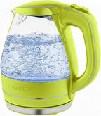 OVENTE Electric Kettle, 1.5L Borosilicate Glass Countertop Water Heater and Boiler for Coffee or Tea, BPA-Free, Auto Shut-Off, Boil-Dry Protection, Removable and Washable Spout Filter, Green KG83G