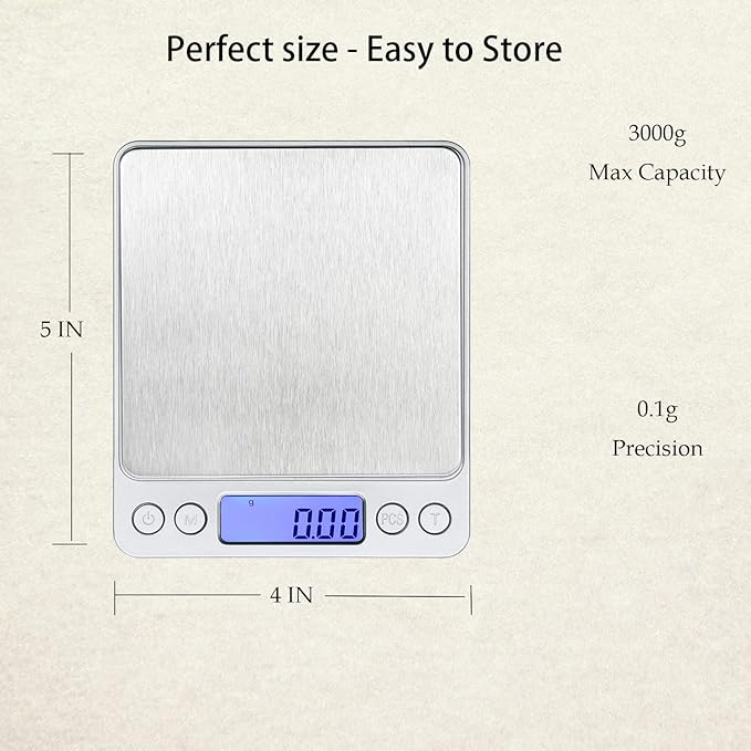 Food Scale, LZPGITGD Digital Kitchen Scale Weight Grams and OZ for Cooking Baking, Coffee, Loss Dieting, Jewelry and Meal Prep, 2 Trays, LCD, Auto Off, Tare Function, Stainless Steel(3000g/0.1g)