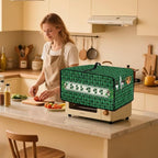 Shamrock Gnome Dog Print Toaster Oven Cover for St. Patrick's Day Decor, Checkered Pattern Microwave Cover for Kitchen Countertop Appliance Dust Protector Oven Accessories, Green, M