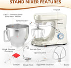 Dough Mixer 8.45 QT Electric Mixer - 660W 6 Speed Large Capacity Kitchen Stand Mixer with Whisk Dough Hook Mixing Beater Household Food Mixer for Baking Cakes Cookie Bread Salad