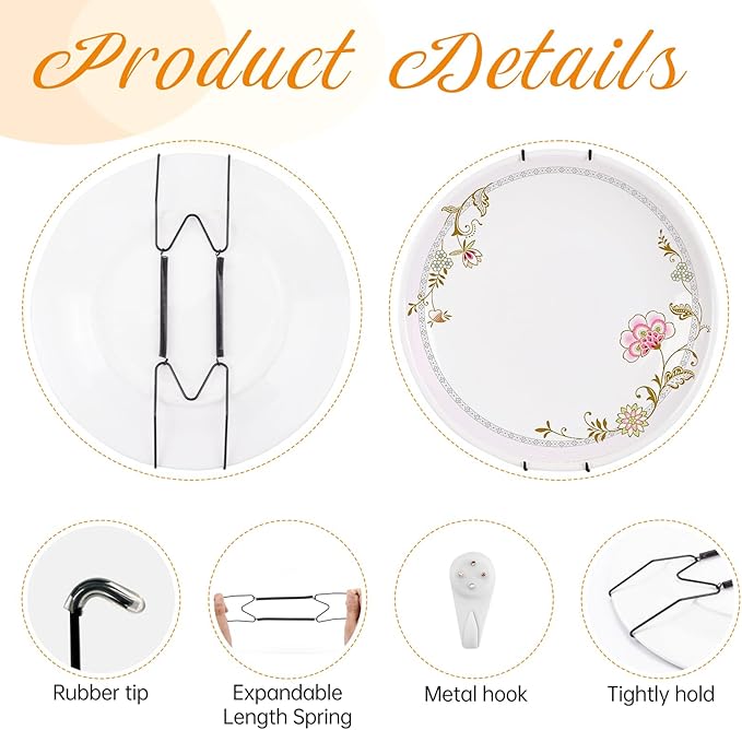 Bilillo 12 Pieces Plate Wall Hangers for Display - 4/6/8 Inch Invisible Plates Hanger, Stainless Steel Plate Holders with 12 Pieces Wall Hooks for 4 to 10.5 Inch Decorative Plates and Arts (Black)