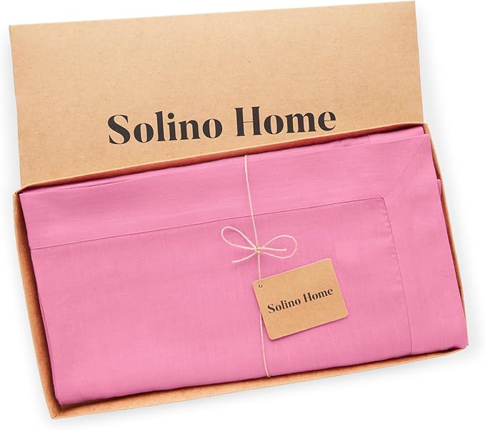 Solino Home Linen Tablecloth for Rectangle Tables 60 x 90 Inch - 100% Pure Linen Flamingo Pink Table Cloth - Fete, Machine Washable Cloth Tablecloth
