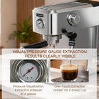 Espresso Machine 20 Bar, Compact Stainless Steel Coffee Maker with Steam Milk Frother & Removable Tank for Cappuccino, Latte - Silver