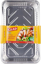 Glad Disposable Full Size Aluminum Steam Pans, Deep Heavy Duty Foil Pans for Steaming, Baking, Roasting, Catering & Oven Reheating, Fits 2 Half Pans, 20.5 x 12.5 x 2.75 Inch, 2 Count