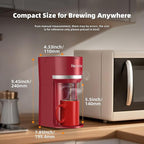 Horavie Mini Single Serve Coffee Maker for K Cup and Ground Coffee, Fast Brew One Cup Coffee Machine with Descaling Reminder and Water Window, 6 to 12 oz. Brew Sizes, Red