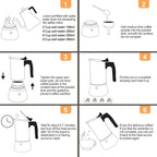 Uncoated 6 Cup Moka Pot 304 Thickened Stainless Steel Coffee Maker Stovetop Espresso Coffeemaker Italian Classic Style Brewing Greca Cafe Mocha Machine for Cafeteras Camping Travel Home 300ml 10oz
