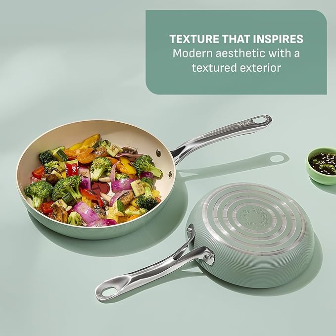 T-Fal Inspire Ceramic Frying Pans Nonstick 12 Inch Skillet, Oven Safe to 500°F, Cookware Stainless Steel Handle, Mint Green