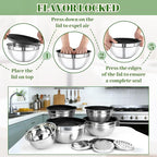 8PCS Mixing Bowls with Lids Set - 5 Nesting Mixing Bowls, 3 Grater Attachments, Lids, Stainless Steel Mixing Bowls for Mixing & Serving, Size 1.5/2.1/3.5/4/4.5 QT, Black