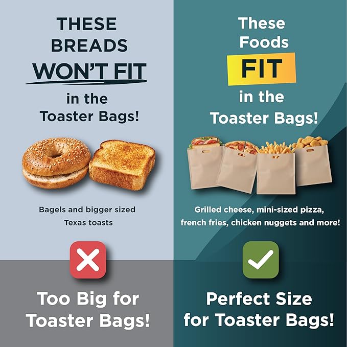 Reusable Toaster Bags for Sandwiches – Non-Stick Toaster Oven Bags for Grilled Cheese, Paninis, Wraps & Breakfast – Keeps Toasters Clean, Crumb-Free, Mess-Free Cooking - 8 Pack