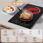 2 Electric Burner, 2000W Plug in Portable Cooktop, 110V Countertop Stove, Built-in Ceramic Hot Plate Dual Burner with 9 Power Levels, Timer, Safey Lock, Compatible with ALL Cookware