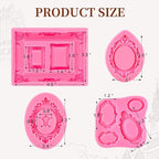 Puyeipt 4 Pcs Photo Frame Silicone Molds, Baroque Style Picture Photo Frames and Mirrors Fondant Molds for Cupcake Topper, Chocolate, Candy, Donut Cake Puck Decoration and Clay Craft Making