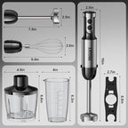 Immersion Blender Handheld 1200W, 20-speeds Immersion Hand Blenders, Hand Mixer with Mining Beaker,Chopper,Whisk, Frother, Stand and Stick Blender Suitable for Kitchen, Protein Shakes and Baby Food