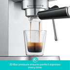 CASABREWS CM5418ECO Espresso Machine 20 Bar, PFAS-Free Espresso Maker with Steam Wand, Stainless Steel Coffee Machine with 34oz Removable Water Tank for Cappuccino, Small Latte Machine, Silver
