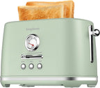 LONGDEEM Toaster 2 Slice with Extra Wide Slots & Removable Crumb Tray 6 Browning Options, Auto Shut Off & Frozen Function, Toast Fruit Bread, Bagel & Waffle, Green