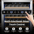 24 Inch Wide Wine and Beverage Refrigerator, 2 IN 1 Dual Zone Wine Cooler, Built-In/Freestanding Beverage Wine Fridge with Safety Lock, Low Noise and Fast Cooling Silver
