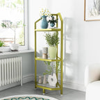 3-Tier Corner Shelf Stand, Gold Corner Bookshelf, Bathroom Storage Rack Shelf, Plant Rack, Tempered Glass, Steel Frame, Modern Style for Living Room, Bathroom, Kitchen, Metallic Gold