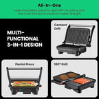 Chefman Electric Panini Press Grill, Compact 2-Slice Sandwich Maker, Non-Stick Coated Plates, Opens 180 Degrees, Dishwasher Safe, Removable Drip Tray, Stainless Steel/Black