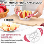SCHVUBENR 3.5 Inch Apple Slicer - Professional Apple Cutter - Stainless Steel Apple Corer - Super Sharp Apple Slicer and Corer - Apple Tool with 8 Sharp Blades(Pink)