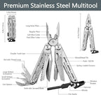 HX OUTDOORS 19 In 1 Multi Tool Pocket Knife Set, Stainless Steel Multitool Pliers with Fire Starter and Glass Breaker, Folding EDC Camping Survival Tools for Men (Silver)