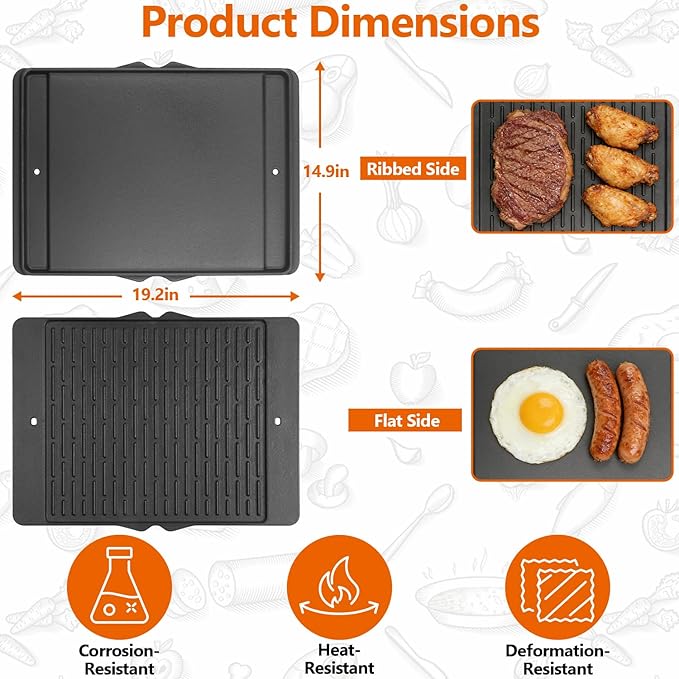 Half Size Griddle Insert for Bull 4 Burner Grill Angus 47628 47629 41628 41629 Reversible Cast Iron Griddle Plate for Outlaw 26038 26039 Flat Top Griddle for Premium 18248 18249 Lion Premium L75000