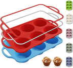Socisen 2 Packs 6 Cups Silicone Muffin Pan with Metal Reinforced Frame Jumbo Size Cupcake Pan Tray Egg Bites Cookie Molds Muffin Tin Tart Pans Moldes De Silicona Para Gelatina Hornear Flan Chocoflan