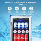 15'' Beverage Refrigerator and Beer Fridge Under Counter Built-in or Freestanding,127 Cans Beverage Cooler with Glass Door and Lock for Bottles and Cans Beer/Soda/Water/Wine