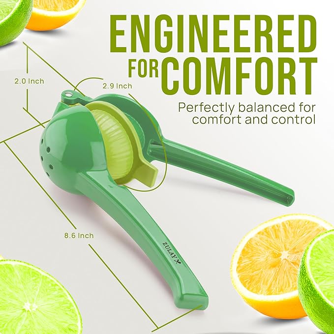 Zulay Kitchen Metal 2-in-1 Lemon Squeezer - Sturdy Max Extraction Hand Juicer Lemon Squeezer Gets Every Last Drop - Easy to Clean Manual Citrus Juicer - Easy-Use Lemon Juicer Squeezer - Green/Lime