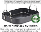 Cooks Standard Turkey Roasting Pan with Rack, Hard Anodized Nonstick 16-Inch x 12-Inch Chicken Ham Roaster Pan Multi-Use Grill Pan with Handles, Black