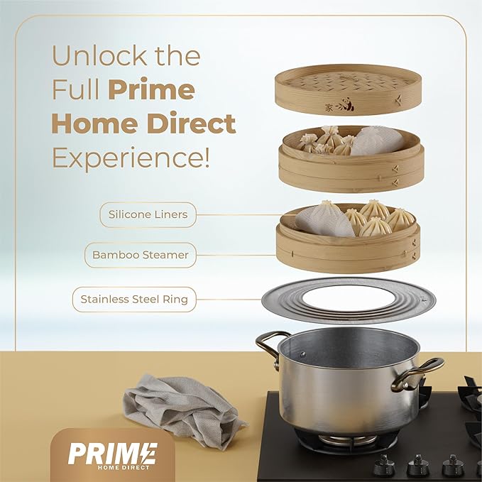 Prime Home Direct Stainless Steel Steamer Ring | Fits 7 to 12-Inch Bamboo Steamer Basket | Steaming Ring for Asian Chinese Wok, Food, Dumpling, Dim Sum, Steam Pot Accessories Metal Cooking Rim Adapter