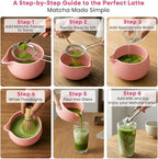 Matcha Whisk Set, 15PCS Ceramic Matcha Bowl Kit, Includes Bamboo Whisk & Holder, Glass Measuring Cup, Caddy, Sifter, Scoop, Tea Towel, Tea Mat, Making Sets for Lovers, Pink